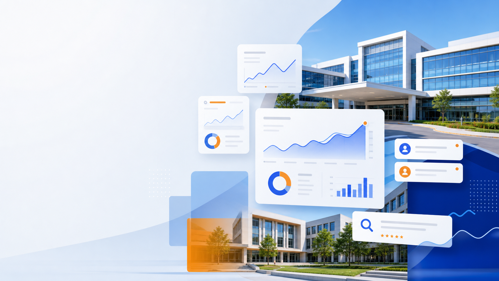 Modern healthcare and education websites with digital growth analytics