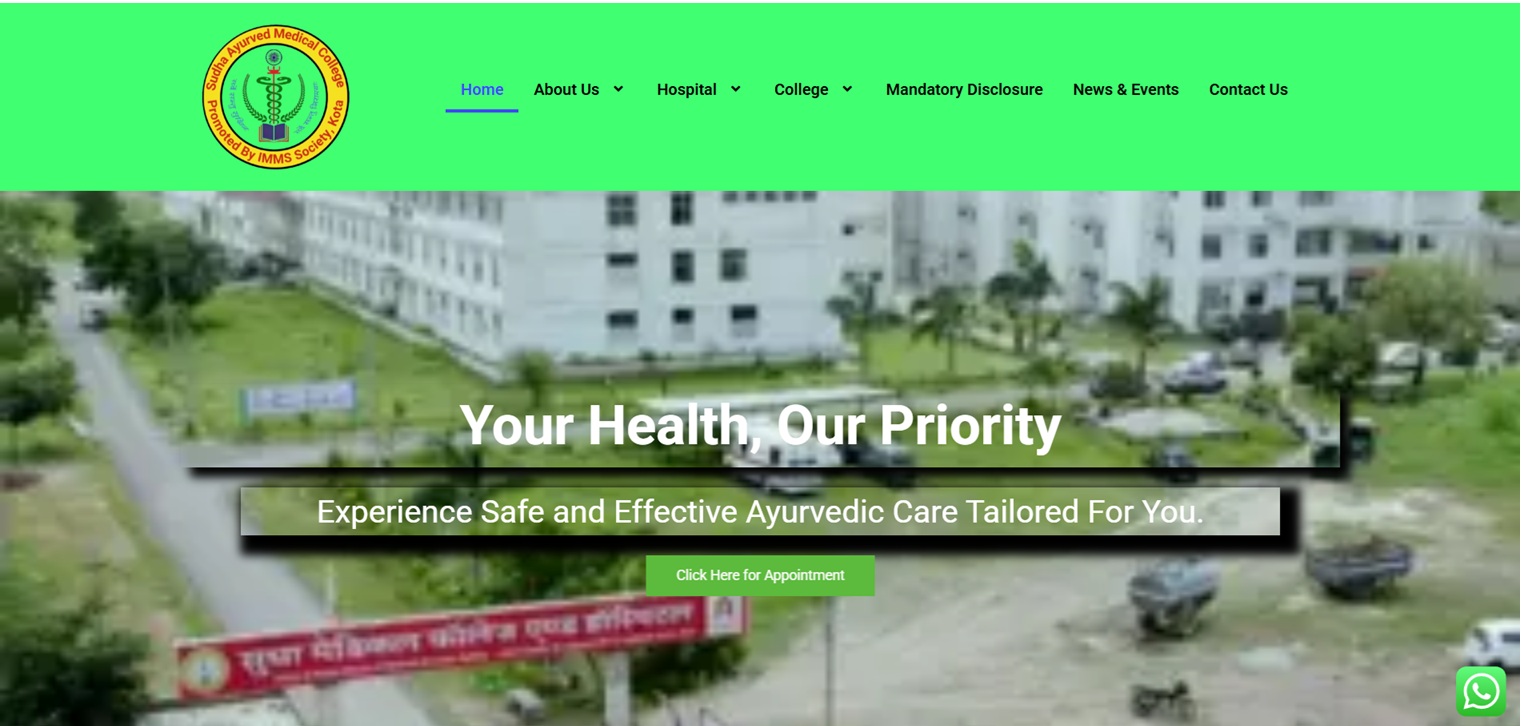 Sudha Ayurved Medical College website screenshot