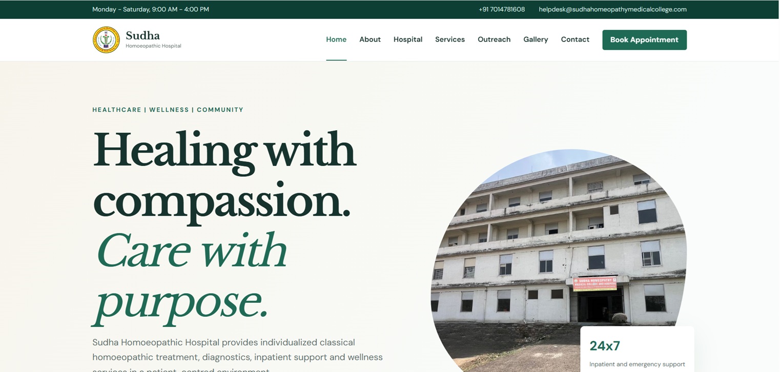Sudha Homoeopathic Medical College website screenshot