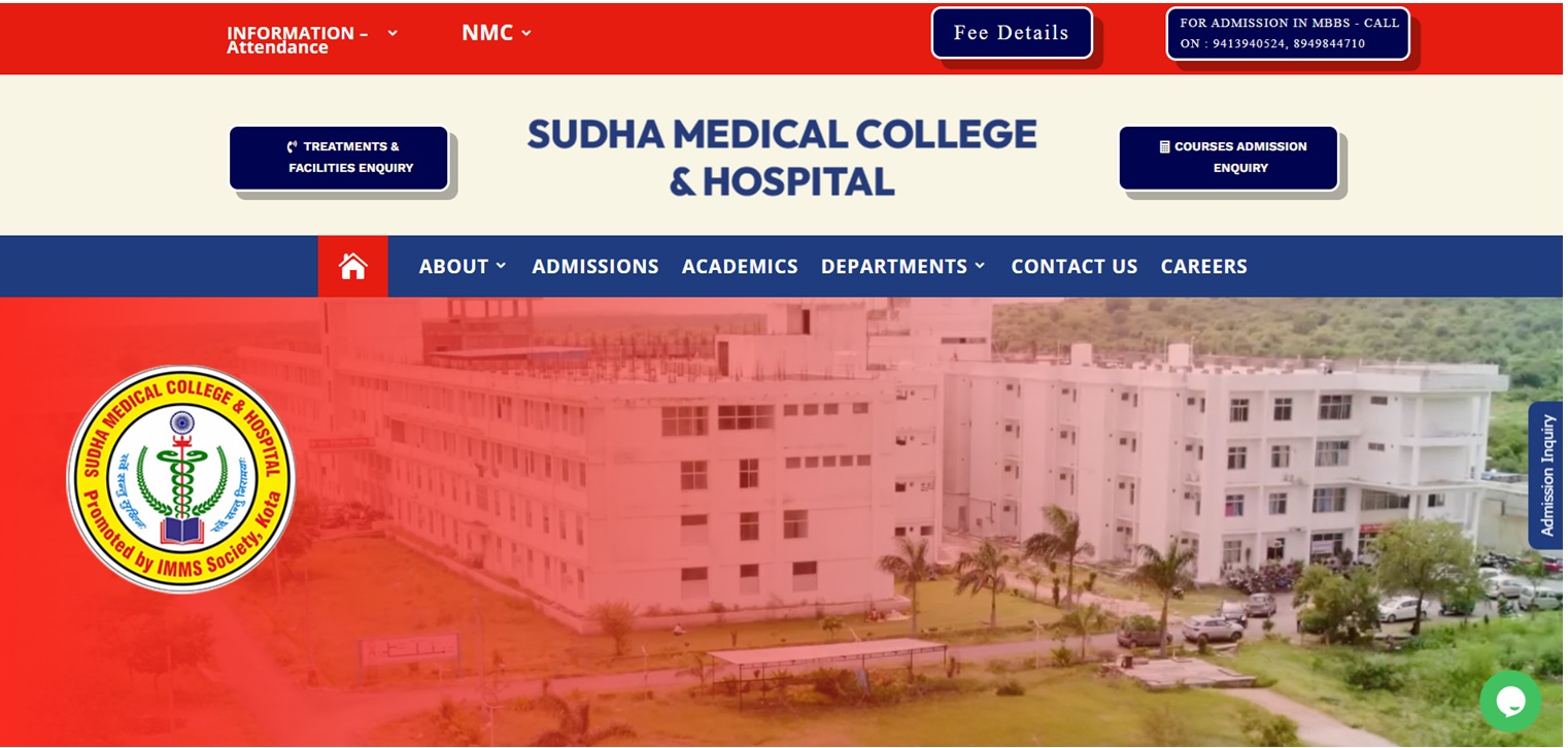 Sudha Medical College website screenshot