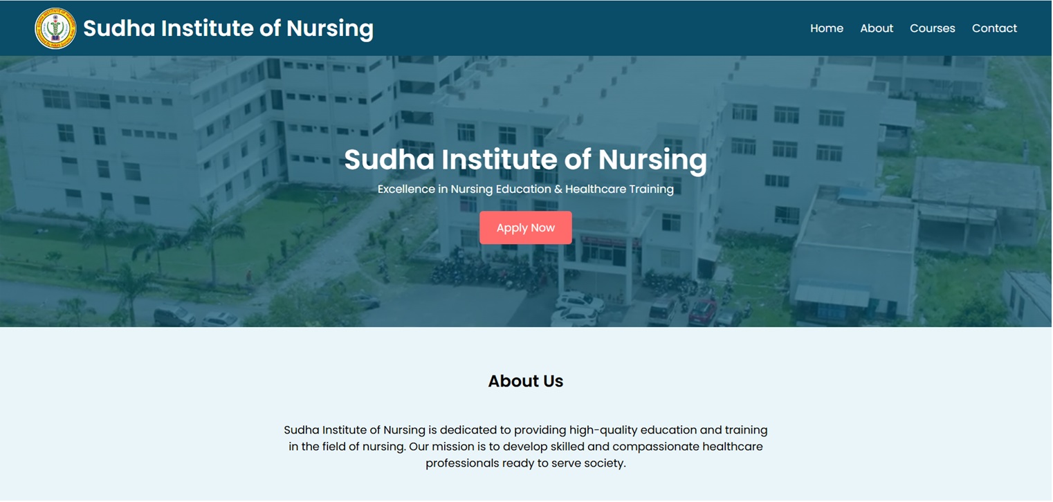 Sudha Institute of Nursing website screenshot